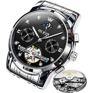 OLEVS Montre mécanique automatique pour homme squeletté avec calendrier tourbillon, étanche, lumineuse, classique de luxe, noir, argent/noir - Publicité