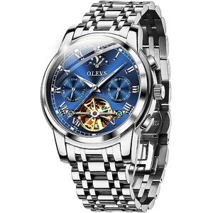 OLEVS Hommes Montre MéCanique Automatique De Luxe éTanche à Remontage Automatique Phase De Lune Chronographe Acier Inoxydable Night Light Watch Bleu - Publicité