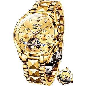 OUPINKE Montres pour hommes Automatique Mécanique Automatique Auto-remontage Squelette Luxe Cristal Saphir Diamant Acier Tungstène Étanche Robe d'affaires Montres Cadeaux, doré. Publicité