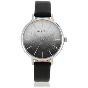 OUTLET -Montre MATY chromÃ©e bracelet synthÃ©tique noir