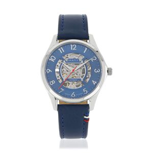 Montre homme squelette automatique acier bracelet cuir bleu- MATY - Publicité