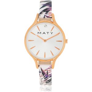 MATY OUTLET -Montre femme dorÃ©e rose bracelet cuir fleurs tropicales