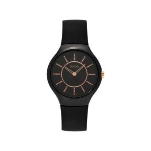 OUTLET -Montre Rado True Thinline femme cÃ©ramique noire bracelet caoutchouc noir