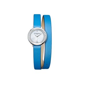 BAUME ET MERCIER OUTLET -Montre Baume & Mercier Promesse femme acier bracelet double tour cuir bleu