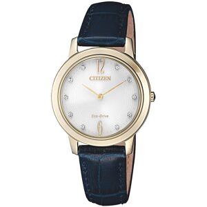 OUTLET -Montre Citizen femme acier dorÃ© cuir bleu cristaux