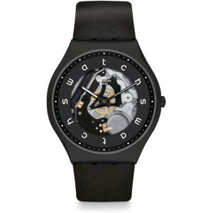 Montre Swatch mixte acier cuir noir- MATY