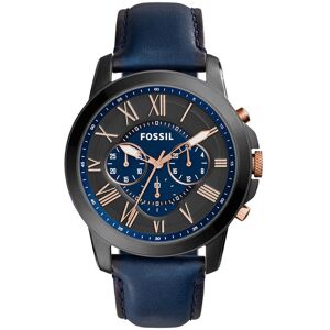 Montre Fossil homme chronographe acier noir bracelet cuir bleu- MATY - Publicité