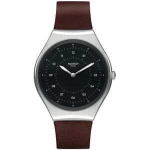 Montre Swatch mixte Skinbrushed acier cuir marron- MATY