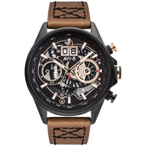 AVI 8 Montre AVI-8 homme chronographe acier noir cuir- MATY