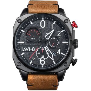 AVI 8 Montre AVI-8 homme chronographe acier noir cuir- MATY