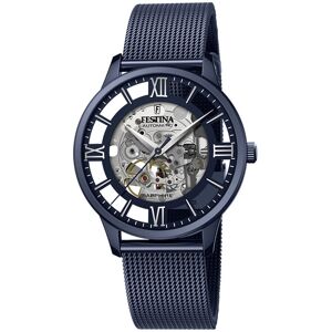 Montre Festina homme automatique acier bleu cadran squelette bracelet acier bleu maille milanaise- MATY