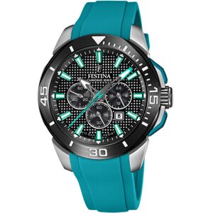 Montre FESTINA Chronobike homme chronographe acier bracelet caoutchouc bleu turquoise- MATY