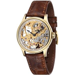 Montre EARNSHAW Bauer homme automatique acier dorÃ© bracelet cuir marron- MATY