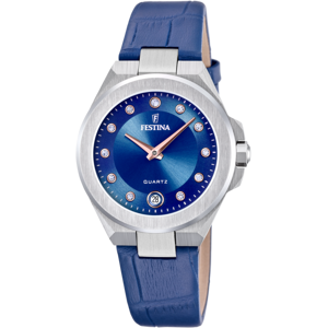 Montre Festina Mademoiselle F20701/4 Bleu, Bracelet D’ Cuir, Femme