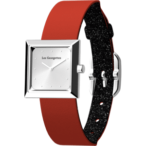 Les Georgettes Montre réversible Paillettes Noires / Rouge, Boîtier l'Absolue carré, Finition argentée Argentée/PaillettesNoires/Rouge 21*21*6.15_mm / 21_mm / 14*211.5*1.4_mm / simple_tour_14_mm unisex - Publicité