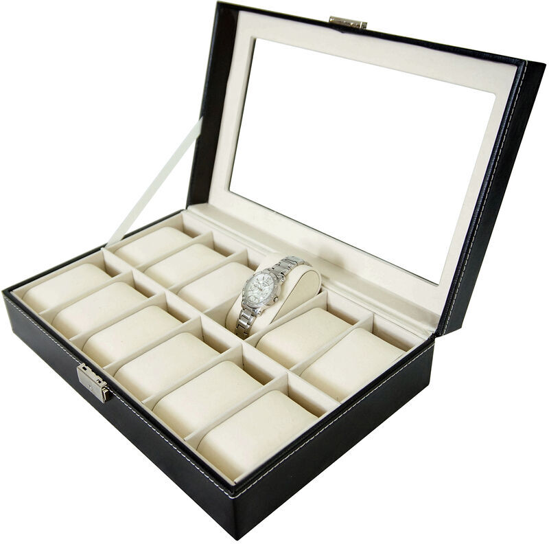 TODECO Boite pour Montres et Bracelets, Coffret à Montres, Noir/Beige, 12 montres et