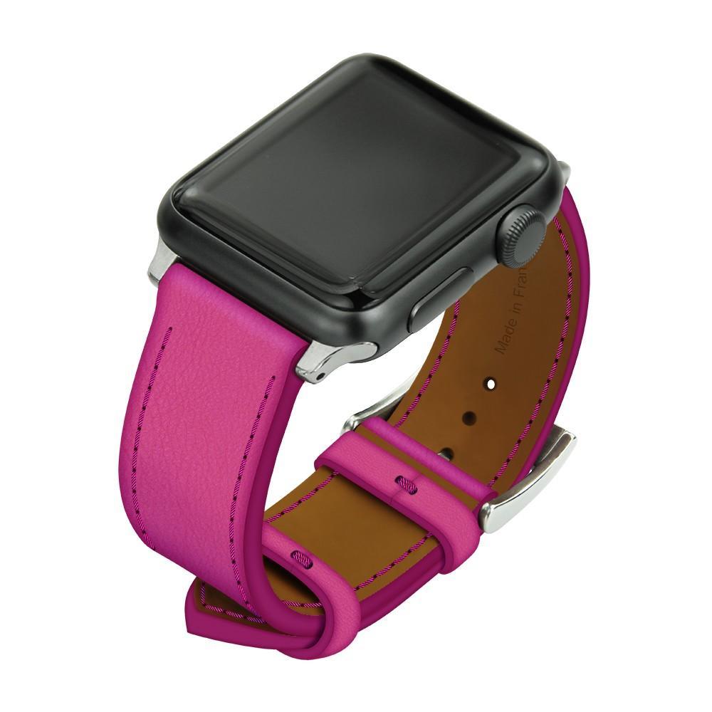 Noreve Bracelet en cuir pour montre Apple Watch – Griffe 1 Rose BB Inserts 42 / 44 mm argenté + boucle ardillon argentée