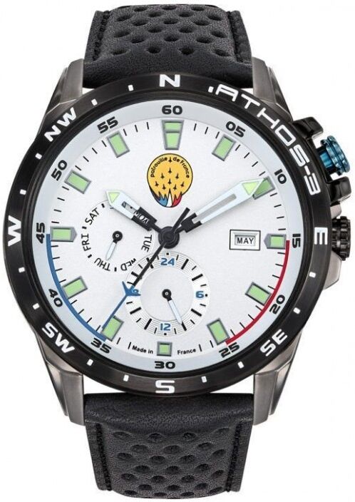 Patrouille de France Athos3 Montre Homme Multifonction Acier Cuir Noir A3-100IG-668038