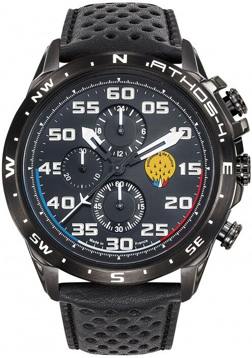 Patrouille de France Athos4 Montre Homme Chrono Acier Cuir Noir A4-100C-668086