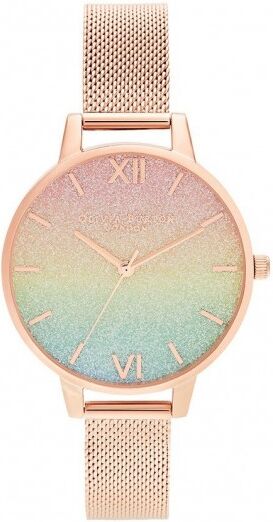 Olivia Burton Rainbow Montre Femme Acier Doré Rose Milanais OB16RB18