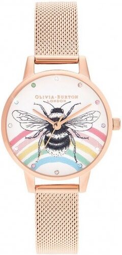 Olivia Burton Rainbow Bee Montre Femme Acier Doré Rose Milanais OB16WL90