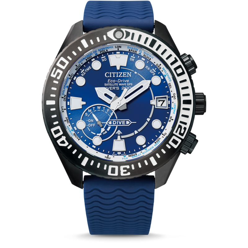 Citizen Montre Homme Eco Drive Promaster Satellite Wave Titane Noir Silicone Bleu - CC5006-06L