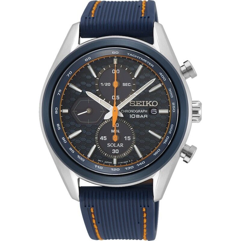 Seiko Montre Homme Solaire Chrono Acier Silicone Bleu SSC775P1