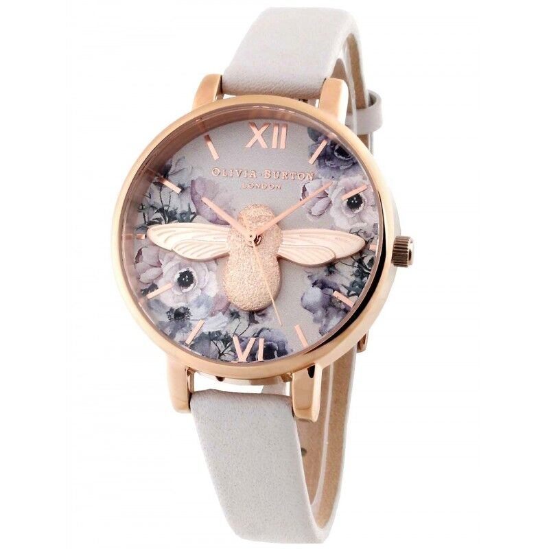 Olivia Burton British Bloom Montre Femme Acier Doré Rose Cuir Rose OB16EG134