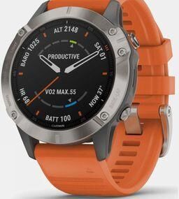 Garmin Fenix 6 Sapphire Titanium Multisport GPS Watch Ti Grey/Orange Band Size: (One Size)