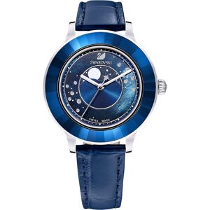 Swarovski Orologio Octea Lux, Fabbricato in Svizzera, Luna, Cinturino in pelle, Blu, Acciaio inossidabile