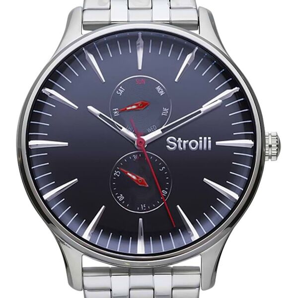 stroili orologio multifunzione con cinturino e cassa in acciaio silver. quadrante blu argentato