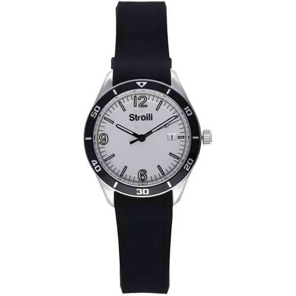 stroili wimbledon orologio in acciaio con quadrante bianco e cinturino in silicone nero argentato