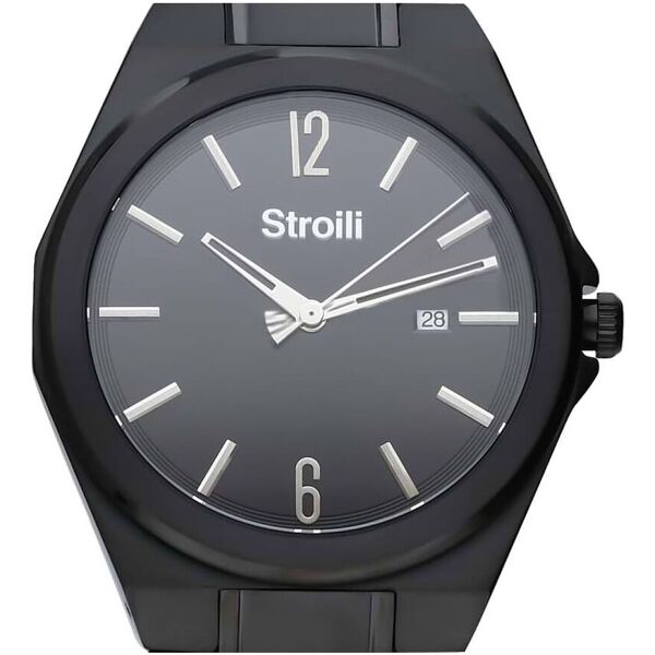 stroili orologio solo tempo con cinturino e cassa in acciaio nero. quadrante nero