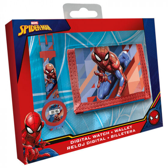 Marvel horloge en portemonnee Spider Man jongens 22 cm rood 2 delig - Rood,Blauw