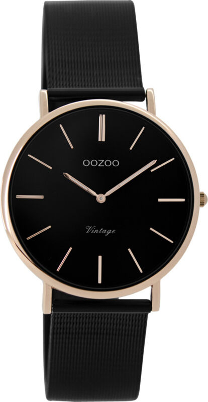 OOZOO Horloge Vintage black-rosegold 32 mm C8871