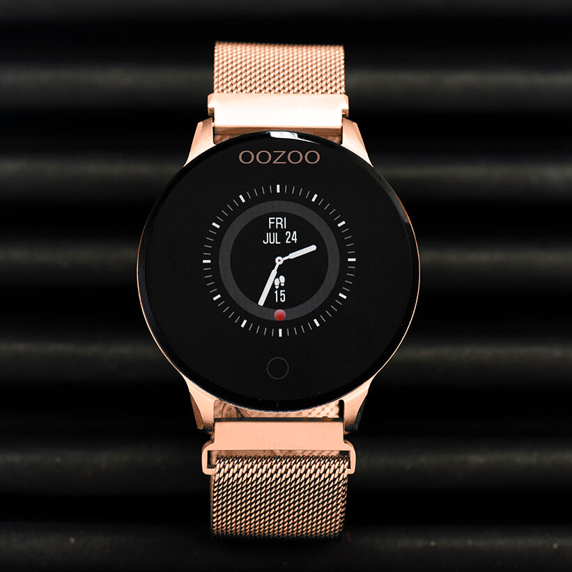 OOZOO Smartwatch Q00117 Mesh staal rosekleurig-zwart Hartslagmeter 43 mm