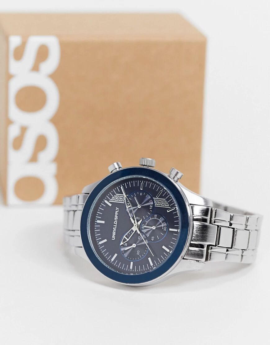 ASOS DESIGN bracelet watch with navy face in silver tone  Silver