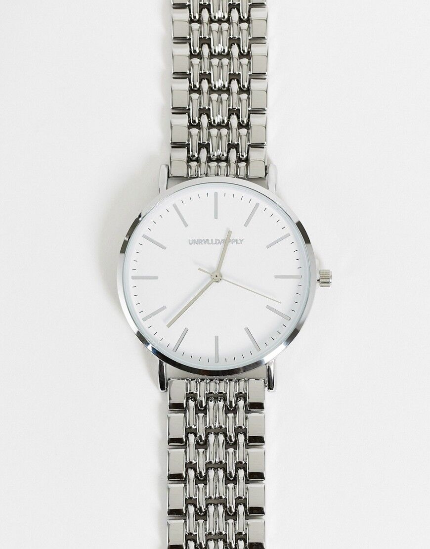 ASOS DESIGN bracelet watch with white face in shiny silver tone  Silver