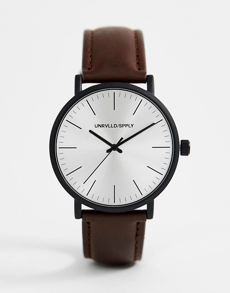 ASOS DESIGN classic watch with matte black case in brown  Brown