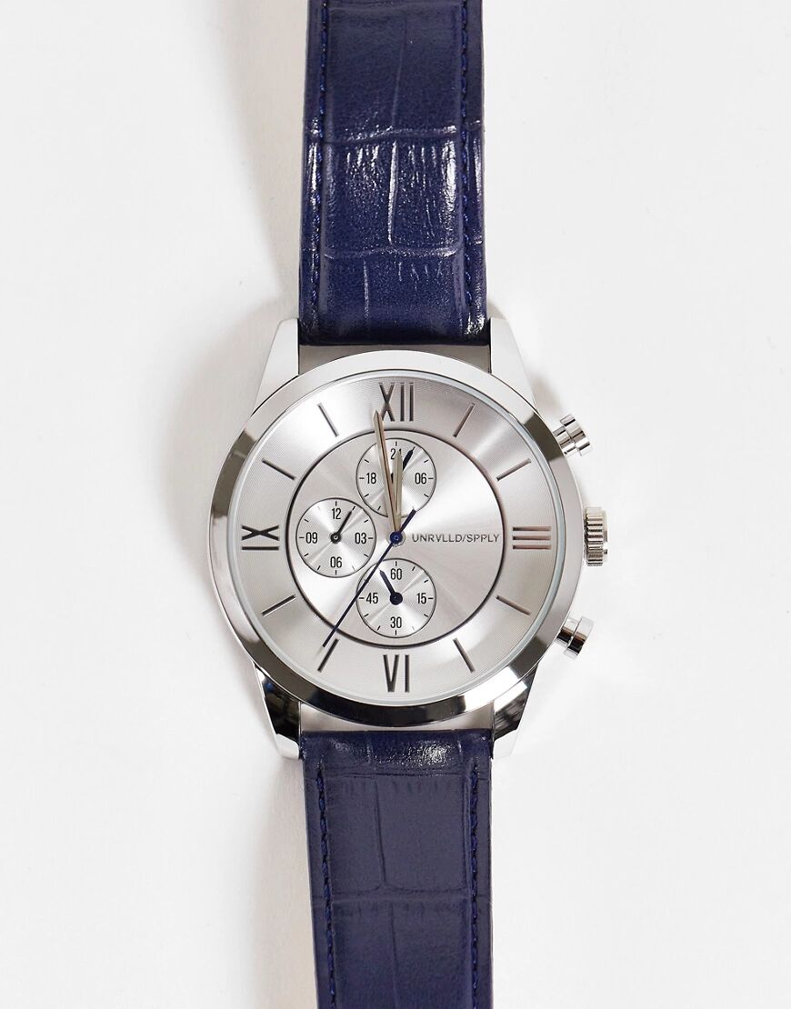 ASOS DESIGN classic watch with navy detail and strap  Navy