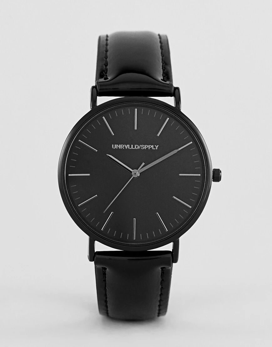 ASOS DESIGN classic watch with patent strap in black  Black