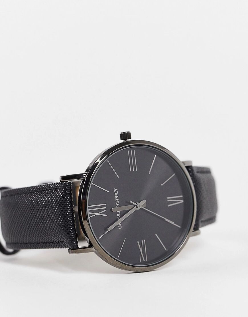 ASOS DESIGN classic watch with saffiano strap in black  Black