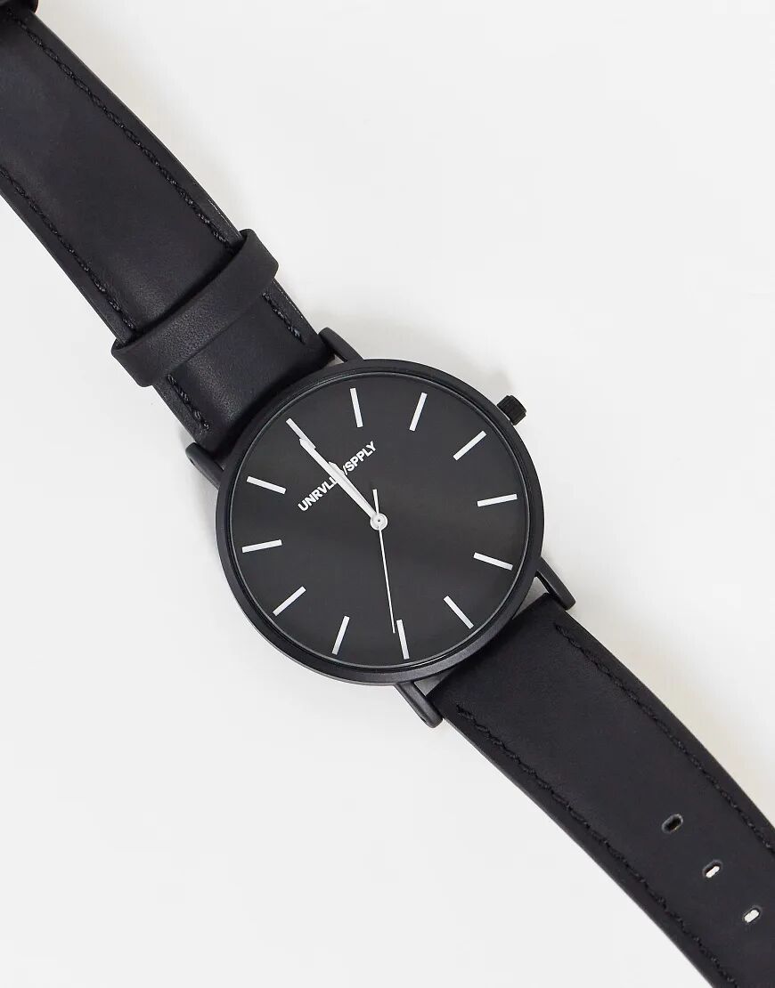 ASOS DESIGN leather watch in monochrome-Black  Black