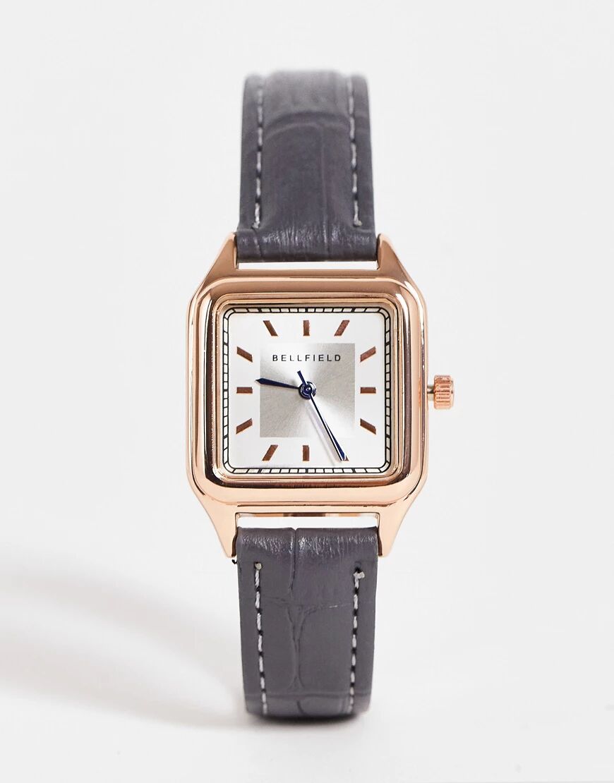 Bellfield womens black strap watch with rectangular dial-Gold  Gold