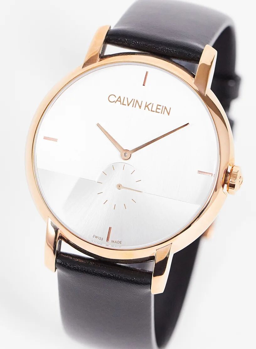 Calvin Klein leather strap watch in black  Black