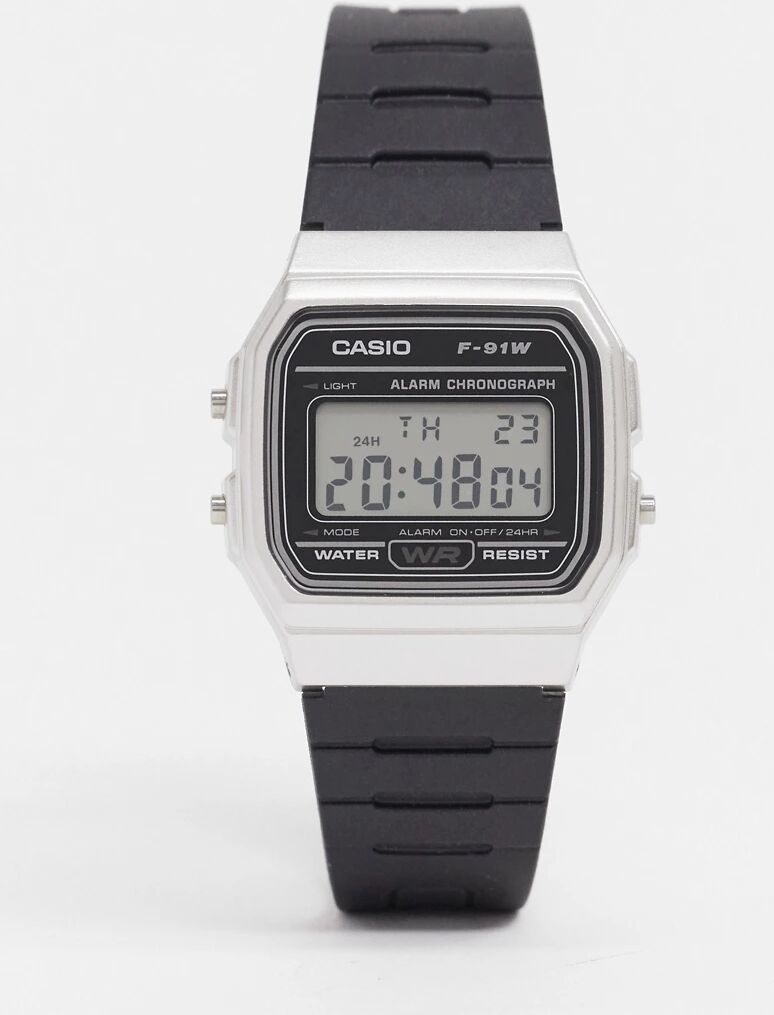 Casio F91WM-7A digital silicone strap watch in black/silver  Black