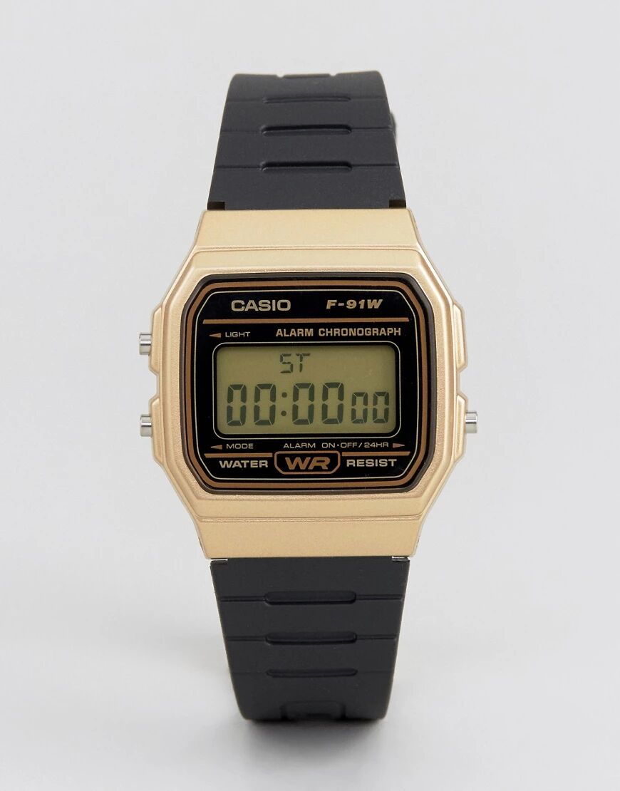 Casio F91WM-9A digital silicone strap watch in black/gold  Black