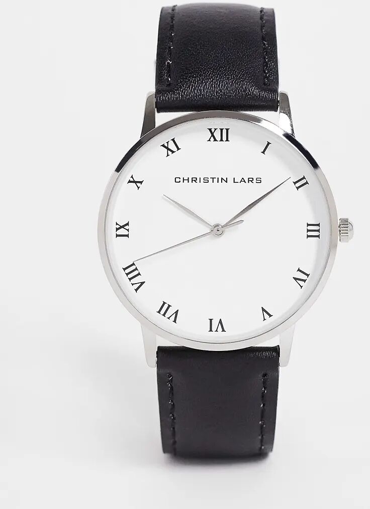 Christin Lars Christian Lars Mens slimline strap watch in black-Silver  Silver