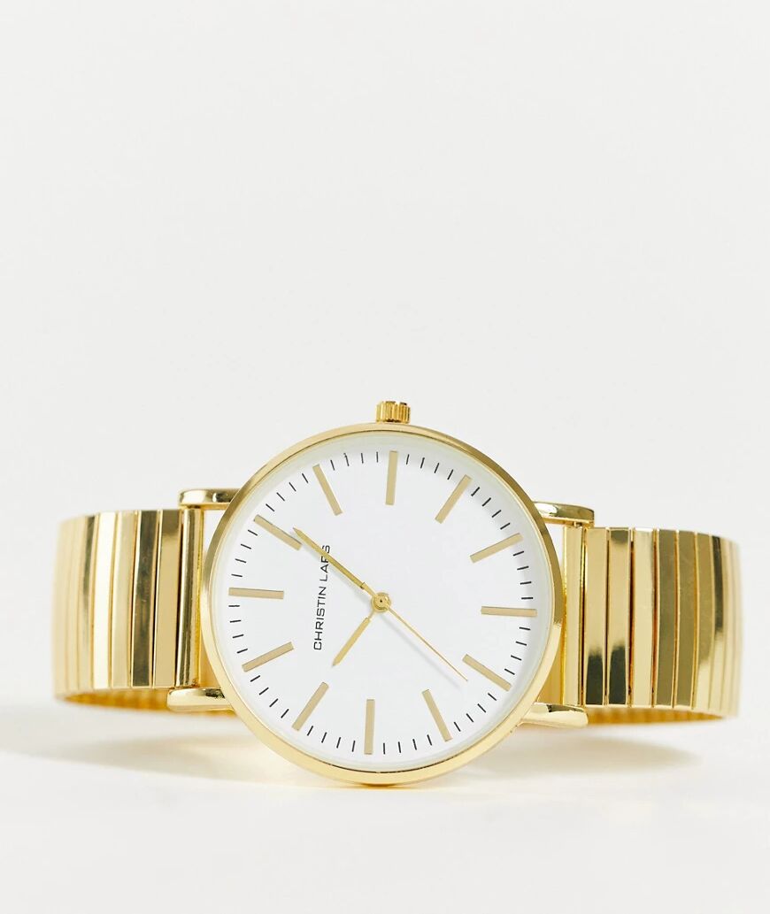 Christin lars mens gold tone bracelet watch with white dial  Gold