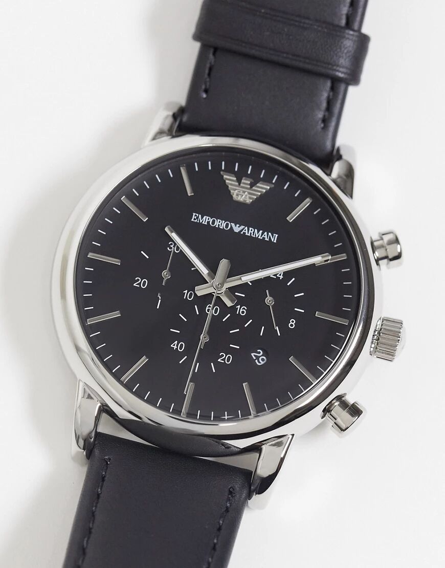 Emporio Armani AR1828 Luigi leather watch in black  Black
